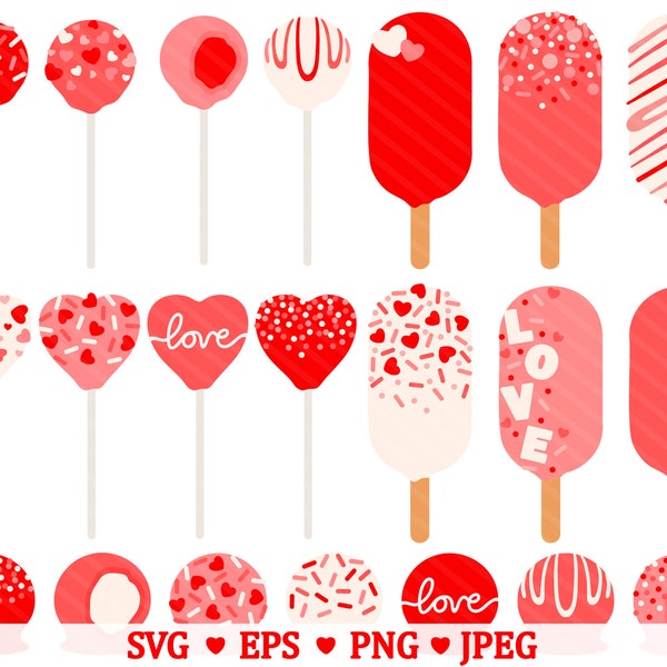 Valentine Cake Pop SVG Clipart - Valentine's Day Cakesicle Cake Baking Dessert Bakery Heart Candy PNG Clip Art - Commercial Use