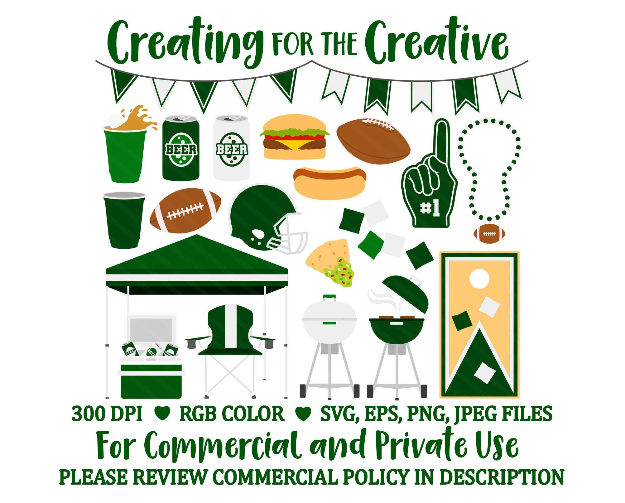 Green & White Tailgate SVG Clipart Football Tailgating Etsy