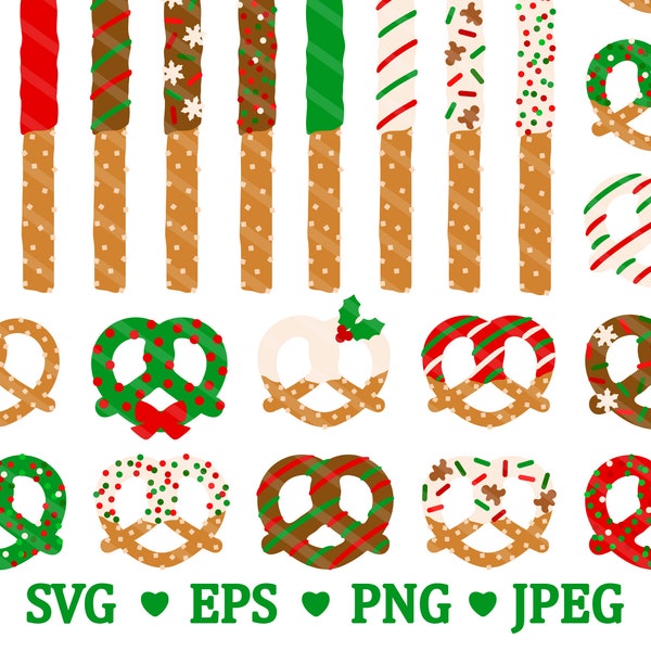Christmas Chocolate Pretzel SVG Clipart - Chocolate Covered Pretzels Snack Dessert Baking Treat Candy Gingerbread Clip Art - Commercial Use