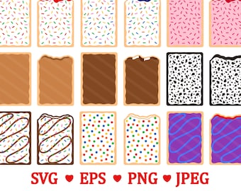 Breakfast Pastry SVG Clipart - Food Dessert Toaster Strudel Baking Junk Food Sundae Strawberry Pop PNG Clip Art - For Commercial Use