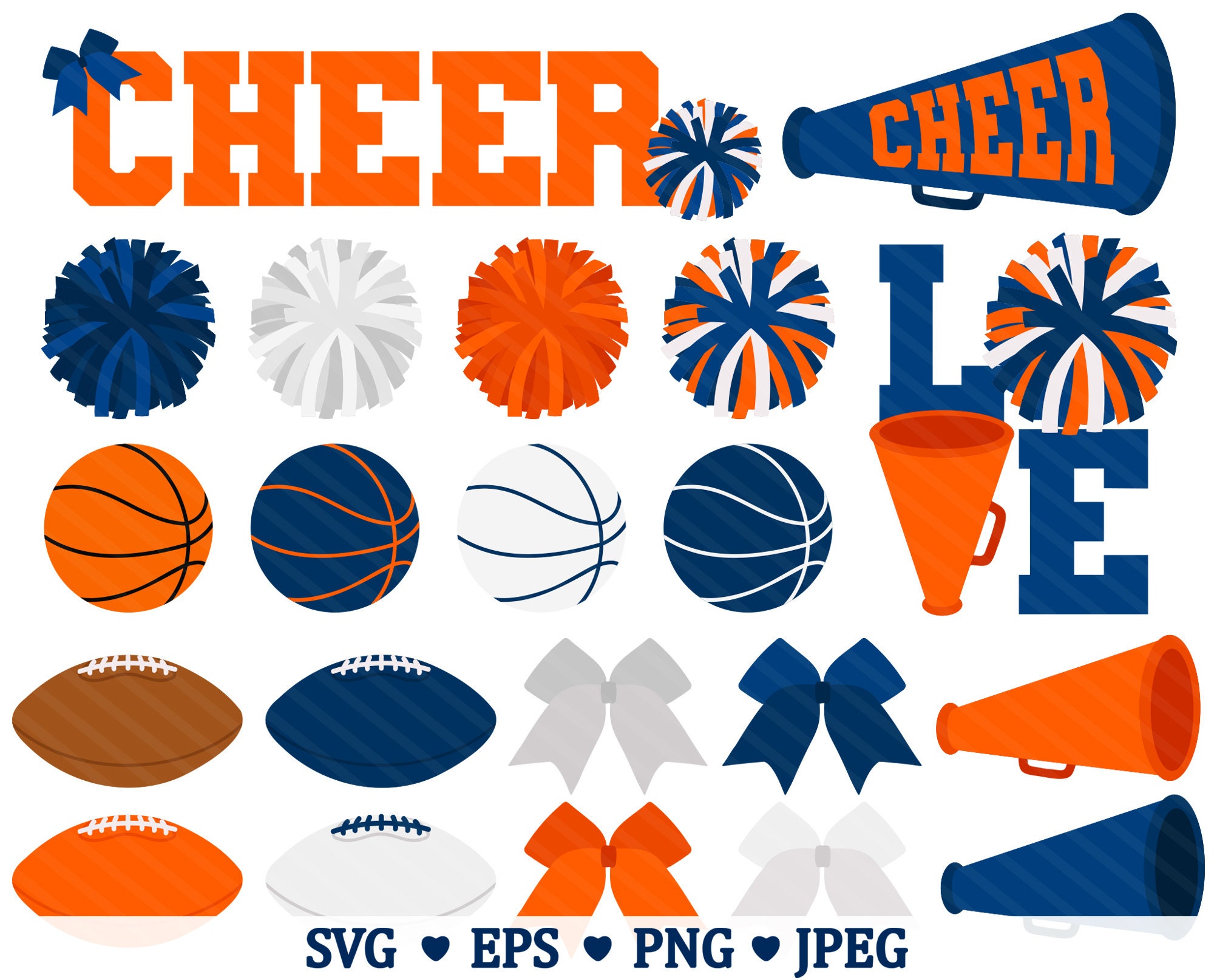 Blue & Orange Cheerleading SVG Clipart Cheer Sports Basketball Football
