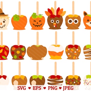 Autumn Caramel Apple SVG Clipart - Thanksgiving Apple Orchard Dessert Pumpkin Turkey Fall Back to School Clip Art - For Commercial Use