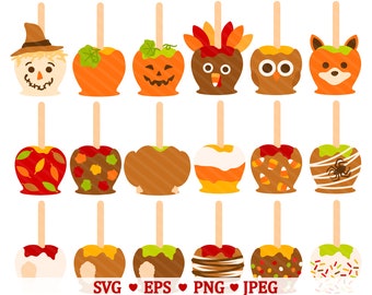 Automne Caramel Pomme SVG Clipart - Thanksgiving Pommier Verger Dessert Citrouille Dinde Revenir à l’école Clip Art - Pour usage commercial