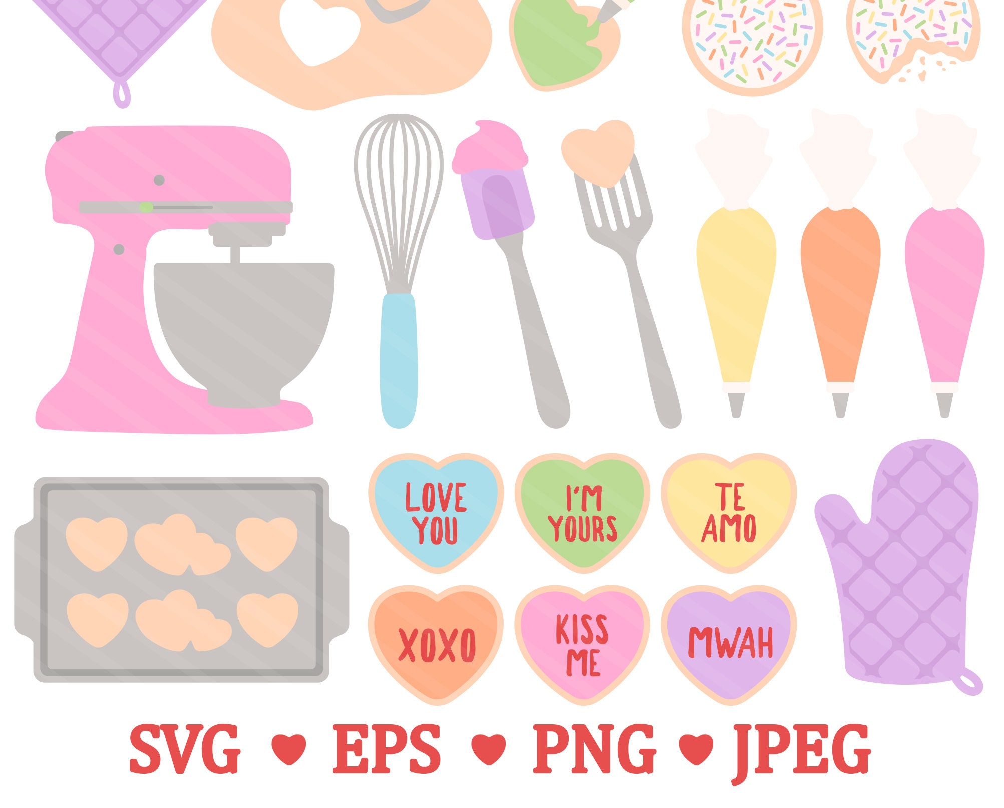 Conversation Heart Clipart Rainbow Valentine Candy Heart, Valentine's Day,  Candy Treat Clip Art for Commercial Use 