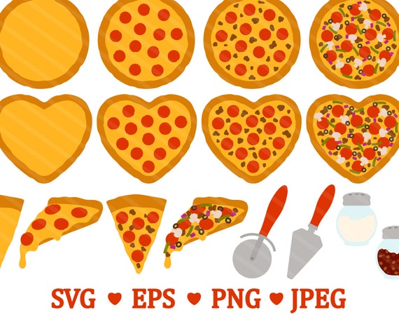 Pizza SVG Clipart Pepperoni Cheese Pizzeria Heart Pizza Italian Food Fast  Food Clip Art for Commercial Use 