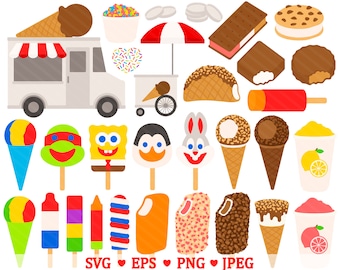 Ice Cream Truck SVG Clipart - Popsicle Ice Cream Sundae Cone Choco Taco Sherbet Summer Lemonade PNG Clip Art - For Commercial Use