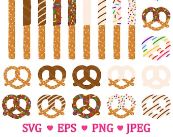 Chocolate Pretzel SVG Clipart - Chocolate Covered Pretzels Snack Dessert Baking Treat Candy Rainbow Clip Art - Commercial Use