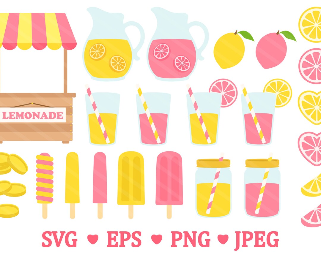 Pink Lemonade Stand SVG Clipart Lemon Citrus Summer Cocktail Drink Pink