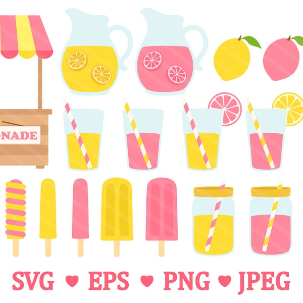 Pink Lemonade Stand SVG Clipart - Lemon Citrus Summer Cocktail Drink Pink Lemons Money PNG Clip Art - For Commercial Use