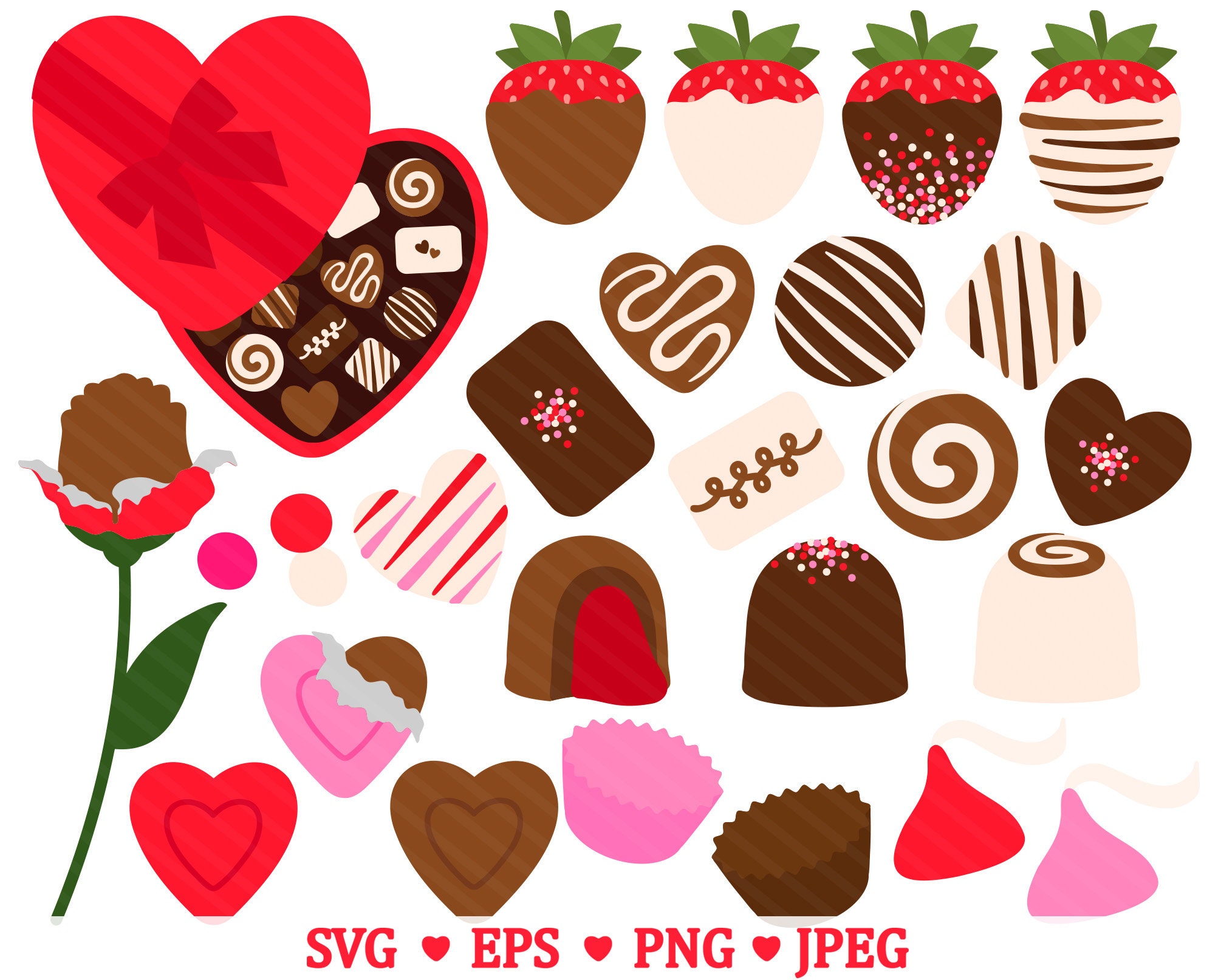 Valentine Chocolate SVG Clipart Valentine's Day Candy Chocolate Candies Bon Bon Kiss Rose