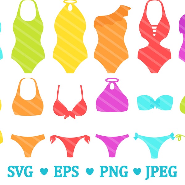 Summer Swimsuit SVG Clipart - Bikini Pool Party Fourth of July Vacation Beach Bachelorette Clip Art - For Commercial Use