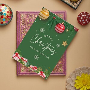 Grüne Frohe Weihnachten-Wunschkarte, Weihnachts- und Neujahrskarte, druckbare grüne Weihnachtskarte, Marry Christmas Happy New Year-Grußkarte
