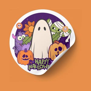 Spooky Ghost Sticker, Ghost and Coffee, Halloween Stickers, Stickers for Laptop, Water Bottle or Kindle, Fun Small Gifts