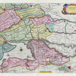 Países Bajos, Zvydhollandia stricte sumta 1665, Blaeu auth., mapa sobre lienzo de algodón pesado, 50 x 70 cm