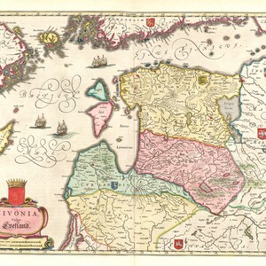 Europa Ost, Livonia, Vulgo Lyefland, 1665, Bleau auth., Karte auf schwerer Baumwollleinwand, 50 x 70 cm
