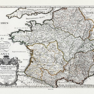 France: Rossi, Veteris Galliae Tabulam (France), 1712, carte sur toile de coton lourd, 22x27 » environ.