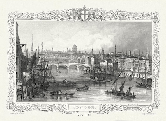 London, 1830 , vintage map reprinted on durable cotton canvas, 50 x 70 cm or 20x25" approx.