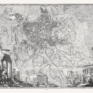 Italien, Rom, Nolli et Pozzi, Nuova Topografia Di Roma, 1748, Landkarte auf schwerem Baumwollleinen, 50 x 70cm, 20 x 25" ca.