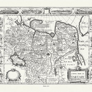 Azië. Tartary, Tartaria, 1676, Speed authore, kaart op duurzaam katoenen canvas, 50 x 70 cm of 20x25" ca.