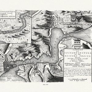 Turquía: Canale di Constantinopli, 1693, Coronelli auth. mapa sobre lienzo pesado de algodón 20x25" aprox.