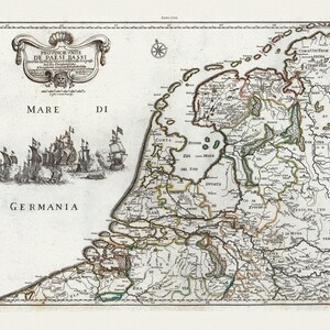 Países Baixos: Giovanni Giacomo de Rossi, Provincie Vnite de Paesi Bassi, 1702, mapa em tela de algodão durável, 50 x 70 cm ou 20x25" aprox.