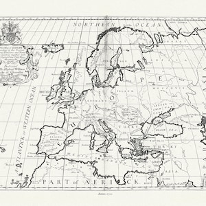 Europe selon les divisions générales actuelles, 1700, Wells auth., carte sur toile de coton durable, 50 x 70 cm ou 20x25 » environ.