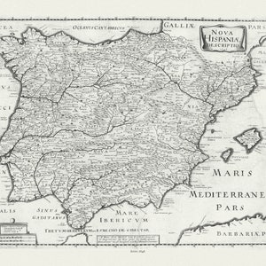 España, Pierre-Jean Mariette, Nova Hispaniae descriptio, (España), 1646, mapa sobre lienzo pesado de algodón, 22x27" aprox.