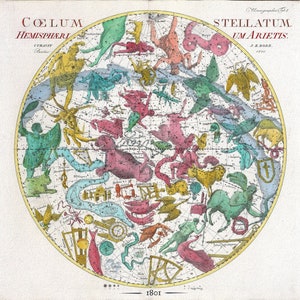 Celestial Sphere I, 1801, Bode auth., map on heavy cotton canvas, 50 x 70cm, 20 x 25" approx.