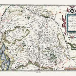 Niederländer: Theatrum Orbis Terrarum, Brabantia, 1570 Ver. III, Ortelius, Authentifizierung., Landkarte auf Baumwollleinwand, 50 x 70 cm oder 20x25" ca.