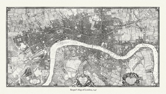 London. 1746, Roque auth. (with Title) , vintage map reprinted on durable cotton canvas, 50 x 70 cm or 20x25" approx.