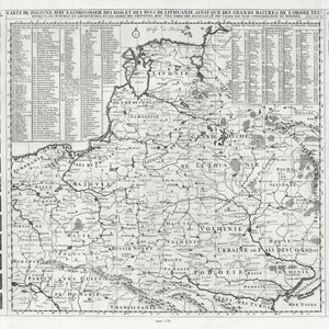 Polen: Carte de Pologne, Geschichte und Chronoologie, 1714, Karte auf schwerer Baumwollleinwand, 22x27" ca.
