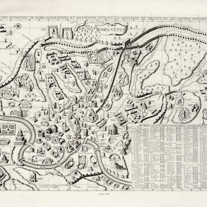 Roma vetus plan des antiquitez de Rome, Henri Chatelain auth., 1718, mapa sobre lienzo de algodón duradero, 50 x 70 cm, 20 x 25" aprox.