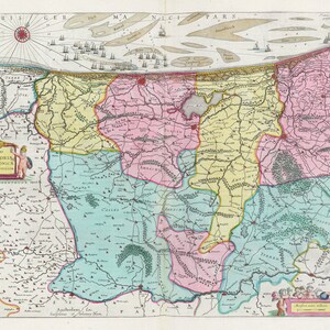 Países Bajos, Pars Flandriae Tevtonicae Occidentalior, 1665, Blaeu auth., mapa sobre lienzo pesado de algodón, 50 x 70 cm