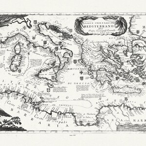 Mediterráneo: Coronelli (Vicenzo 1650-1718), Parte Orientale del Mediterraneo, 1693, mapa sobre lienzo de algodón pesado, 22x27" aprox.