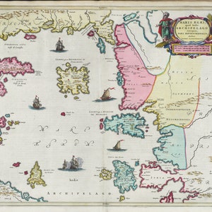 Mittelmeer, Graecia, Maris Aegaei, Agean Sea, 1665, Bleau auth., Karte auf schwerem Baumwollleinen, 50 x 70 cm