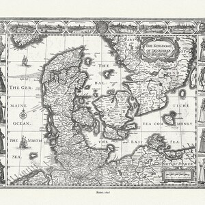 Dinamarca, 1626, Speed authore, mapa sobre lienzo de algodón duradero, 50 x 70 cm o 20x25" aprox.