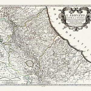 Italia: Abruzzo citra et ultra, Rossi, Cantelli et Magini auth., 1709, mapa sobre lienzo pesado de algodón, 50 x 70cm, 20 x 25" aprox.
