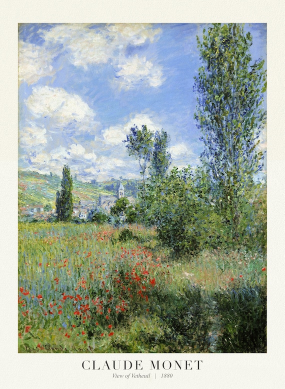 Claude  Monet 84, View of Vetheuil, 1880, art print (giclee) on durable cotton canvas, 50 x 70 cm or 20x25" approx.