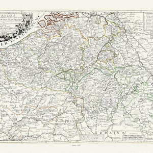 Países Baixos, La partie Meridionale des Pays Bas, 1689, auth. Nolin, mapa em tela de algodão durável, 50 x 70 cm ou 20x25" aprox.