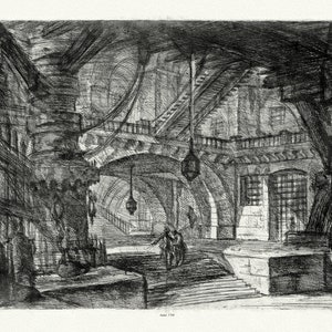 Giovanni Battista Piranesi, Le Carceri d'Invenzione (Les prisons de l'invention), Planche VI, 1760, auf schwerer Baumwollleinwand, ca.