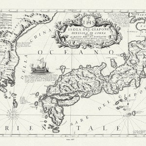 Japón: Isola del Giapone e penisola de Corea,1697. Auth. Coronelli et Accademia cosmografica degli Argonauti, mapa sobre lienzo, 50x70cm aprox.