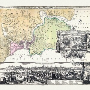 Turquía: Constantinopel.1788. Homann auth., mapa sobre lienzo de algodón pesado, 20 x 25" aprox.