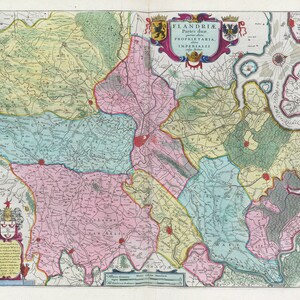 Países Bajos, Flandriae Partes duae,1665, Blaeu auth. , mapa sobre lienzo de algodón pesado, 50 x 70 cm
