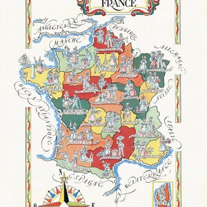 Frankreich: Jacques Liozu, Provinces de France, 1951, Karte auf schwerer Baumwollleinwand, ca.
