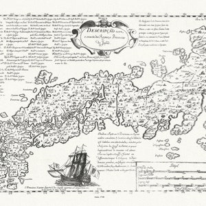 Japón: Descripcao nova, e exacta dos Reynos, e Provincias do Japao, 1748, mapa sobre lienzo de algodón pesado, 50x70cm (20 x 25") aprox.
