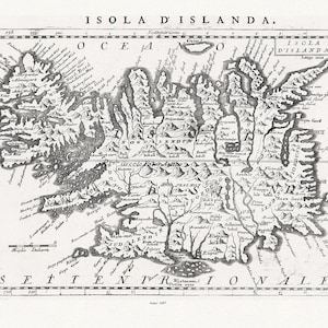 Islandia: Coronelli, Vincenzo, Isola d' Islanda, 1697, mapa sobre lienzo de algodón pesado, 22x27" aprox.