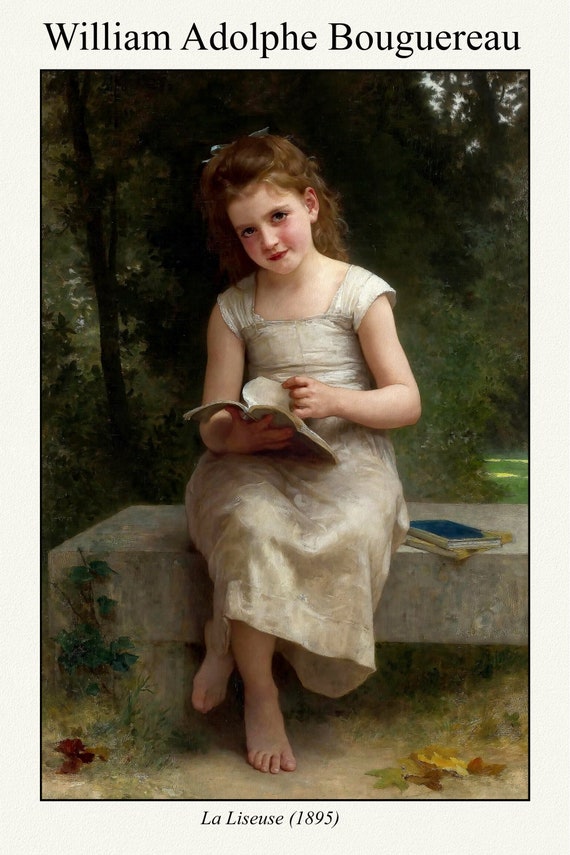 Bouguereau, La Liseuse (1895), art print (giclee) on durable cotton canvas, 50 x 70 cm or 20x25" approx.