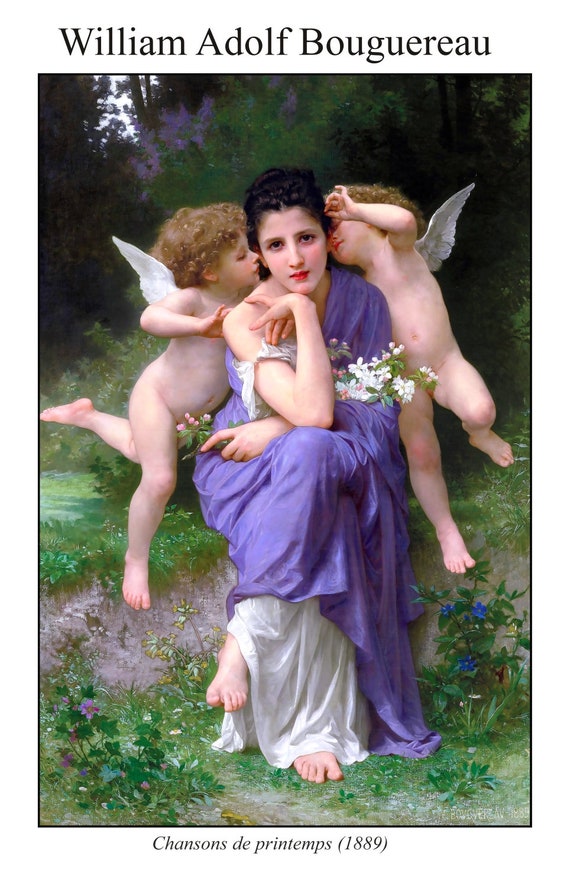 Bouguereau, Chansons de printemps (1889), art print (giclee) on durable cotton canvas, 50 x 70 cm or 20x25" approx.