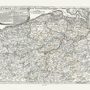 Países Bajos, Le Comté de Flandre divisé en ses Parties, Quartiers, et Juridictions, 1689, Nolin auth., mapa, 50 x 70 cm o 20x25" aprox.