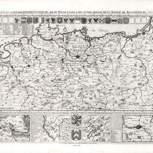 Germany:Prussia,  Nouvelle carte des differents etats du Roi Prusse, 1718, Chatelain auth., map on  cotton canvas, 50 x 70 cm  approx.